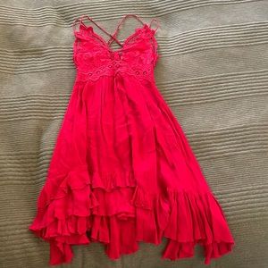 Red flowy lightweight summer Free People dress with adjustable straps, size: S
